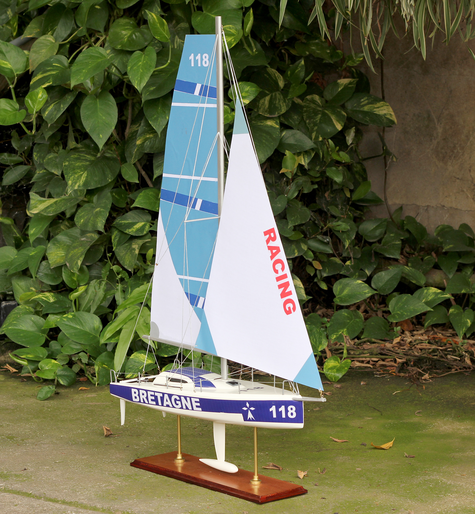 Du thuyền hiện đại Bretagne 118 dài 52cm gỗ tự nhiên, mô hình thuyền buồm gỗ trang trí nhà cửa, quà tặng tân gia khai trương