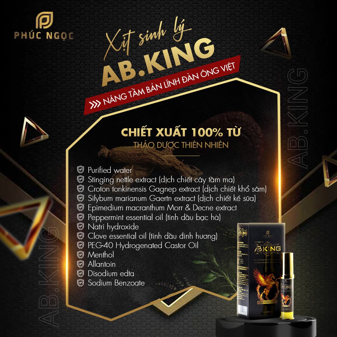 [HOẢ TỐC - CÓ CHE TÊN SP DATE 11/26] A.B King xịt SL cho nam 10ml CẢI THIỆN THỜI GIAN DÀI, XUẤT TINH SỚM, RỐI LOẠN SINH LÝ CHAI 10ml