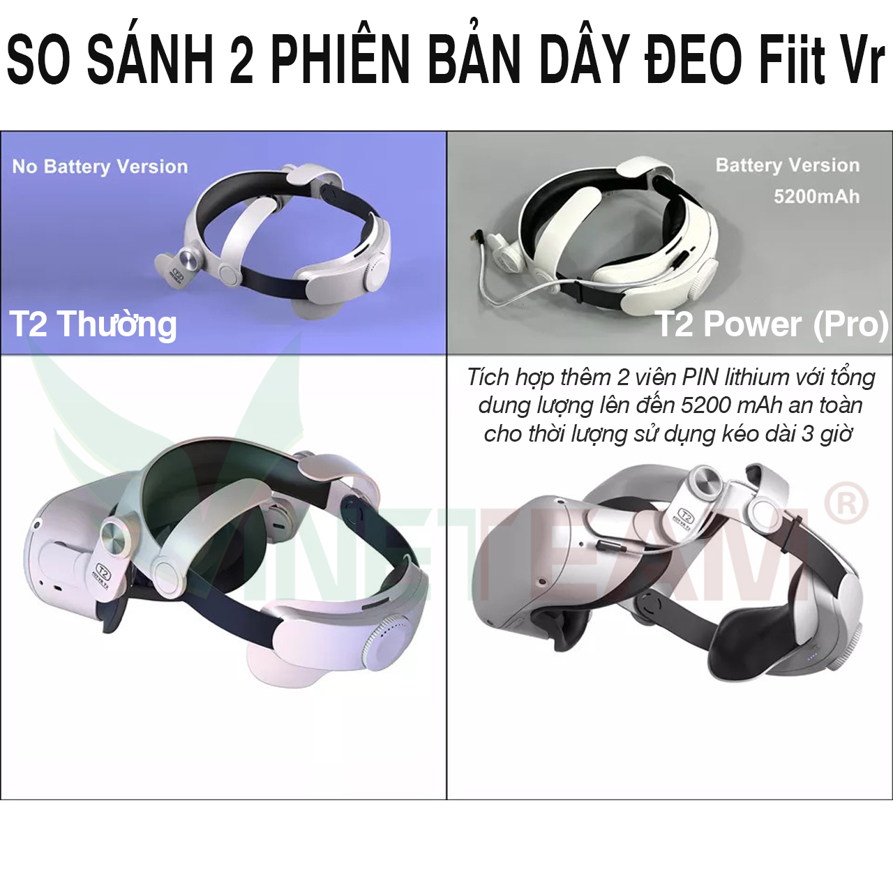 Dây Đeo Thay Thế Cho Oculus Quest 2 FIIT VR T2 Power Có Thể Điều Chỉnh Băng Tần Dung Lượng Pin 5000mAh