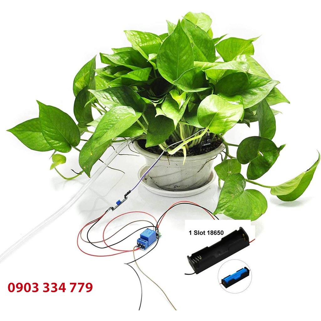Bộ DIY Máy Bơm Tưới Cây Tự Động Sử Dụng Cảm Biến Độ Ẩm Đất ráp sẵn kèm pin 18650