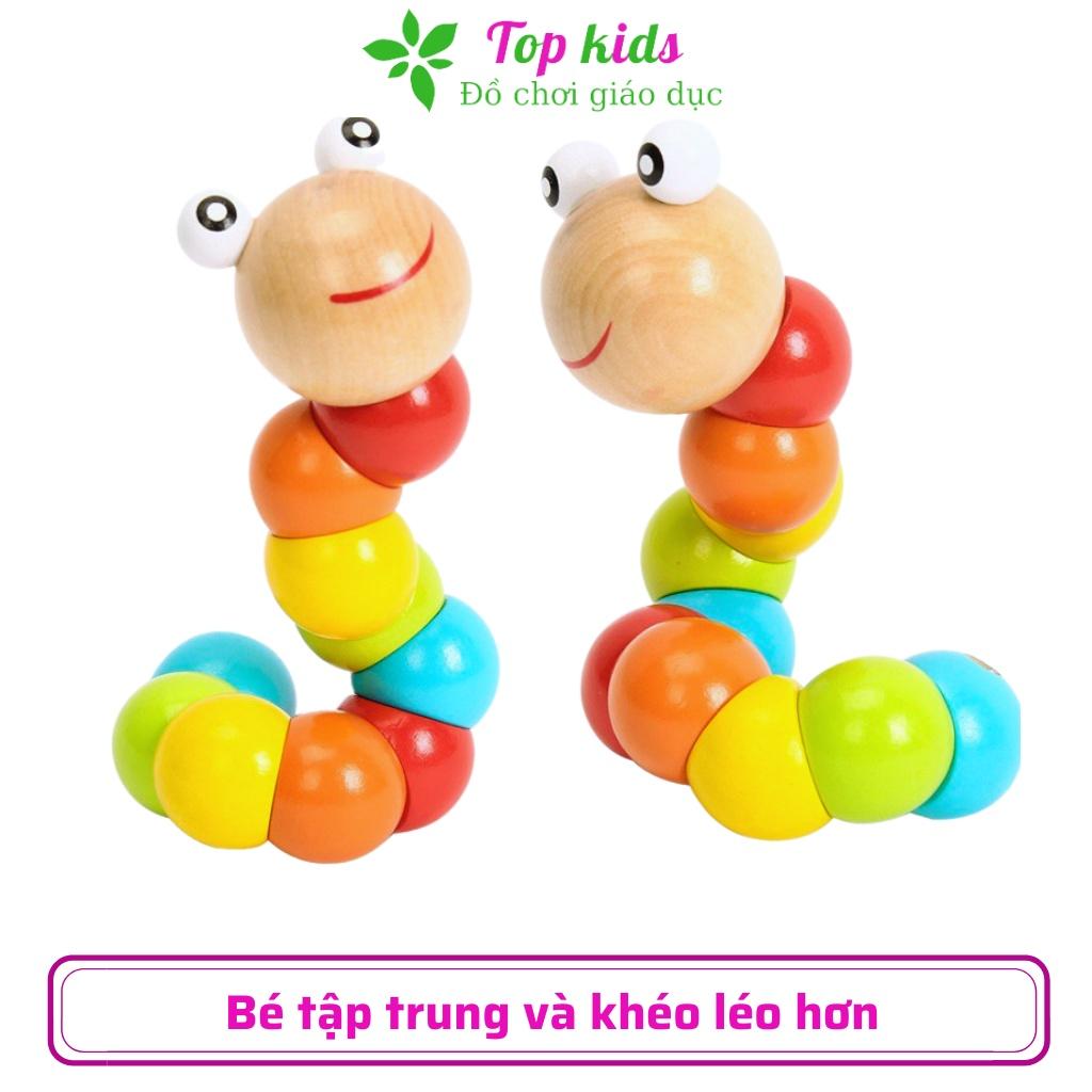 Đồ chơi gỗ thông minh cho bé trai bé gái montessori từ 1 2 3 tuổi đồ chơi con sâu uốn dẻo giúp bé biết màu sắc