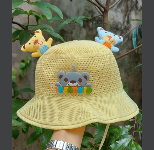 Mũ / nón vải vành tròn dạng lưới hình gấu 3D BearKid cho bé từ 1 đến 5 tuổi