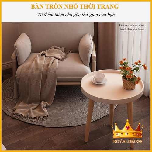 Bàn trà sofa tròn, Bàn tròn cafe, Decor chân gỗ sồi tự nhiên, Bàn Trà nhỏ gấp gọn