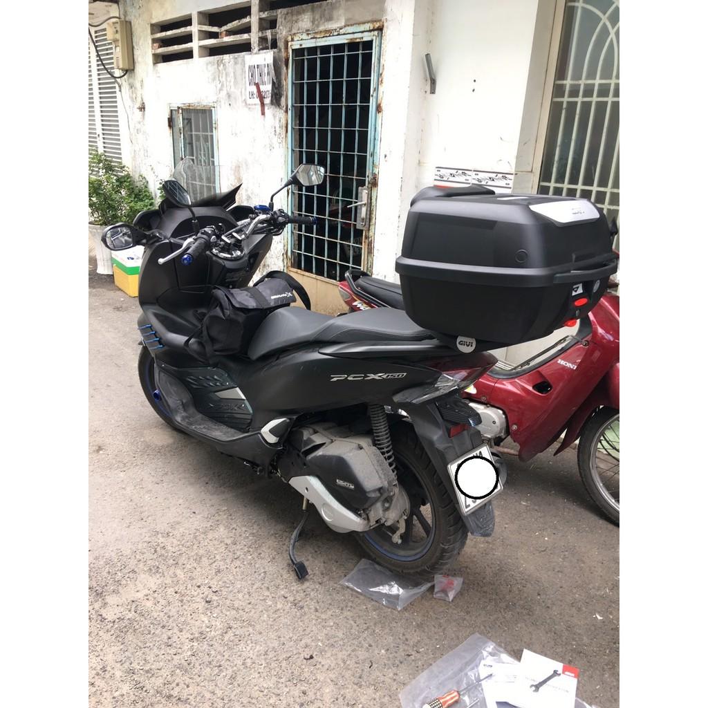 Thùng Givi E43NTL và baga SRV PCX, gối tựa lưng BE43N, bộ thùng xe PCX