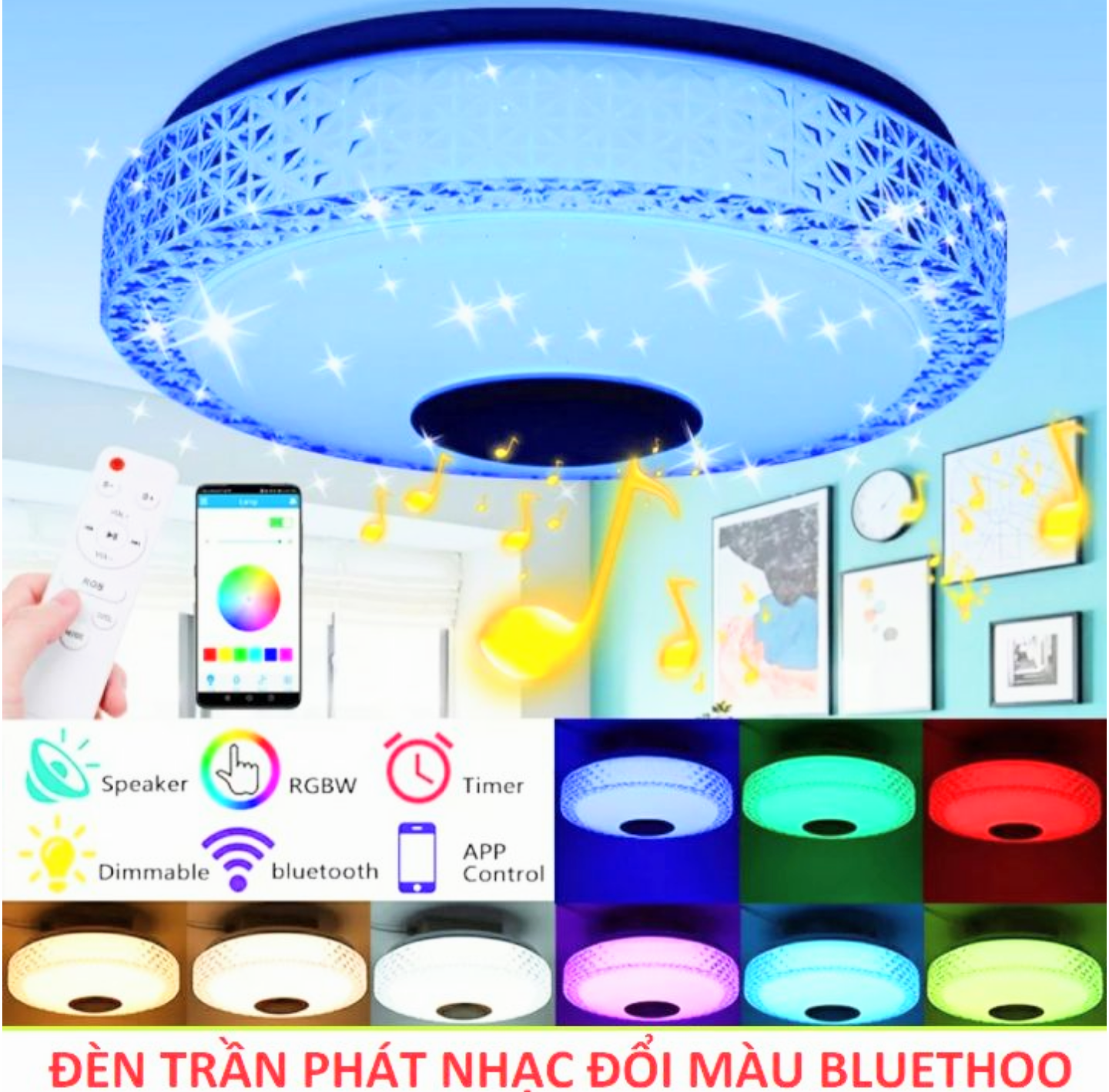 CÔNG NGHỆ MỚI VỚI BỘ ĐÈN ỐP TRẦN ĐỔI MÀU NGHE NHẠC BLUETOOTH TỪ XA THÔNG MINH HÀNG CAO CẤP