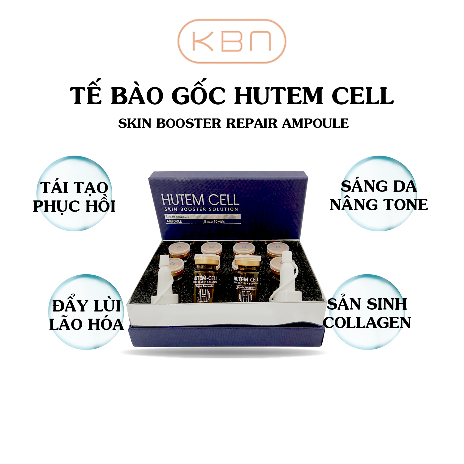 Tế Bào Gốc Tái Tạo Da Mặt Hutem Cell Hàn Quốc - Căng Bóng, Trắng Mịn, Mờ Nhăn, Mờ Nám Sạm (10 Lọ/ Hộp) (Hàng Chính Hãng)