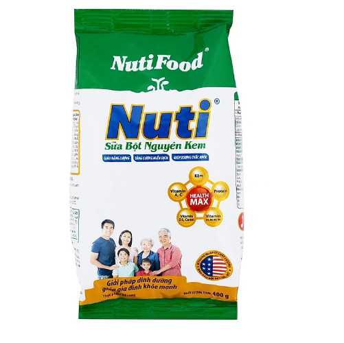 Combo 2 túi sữa bột Nguyên kem Nutifood 400g-cho cả gia đình tặng khăn mềm mịn