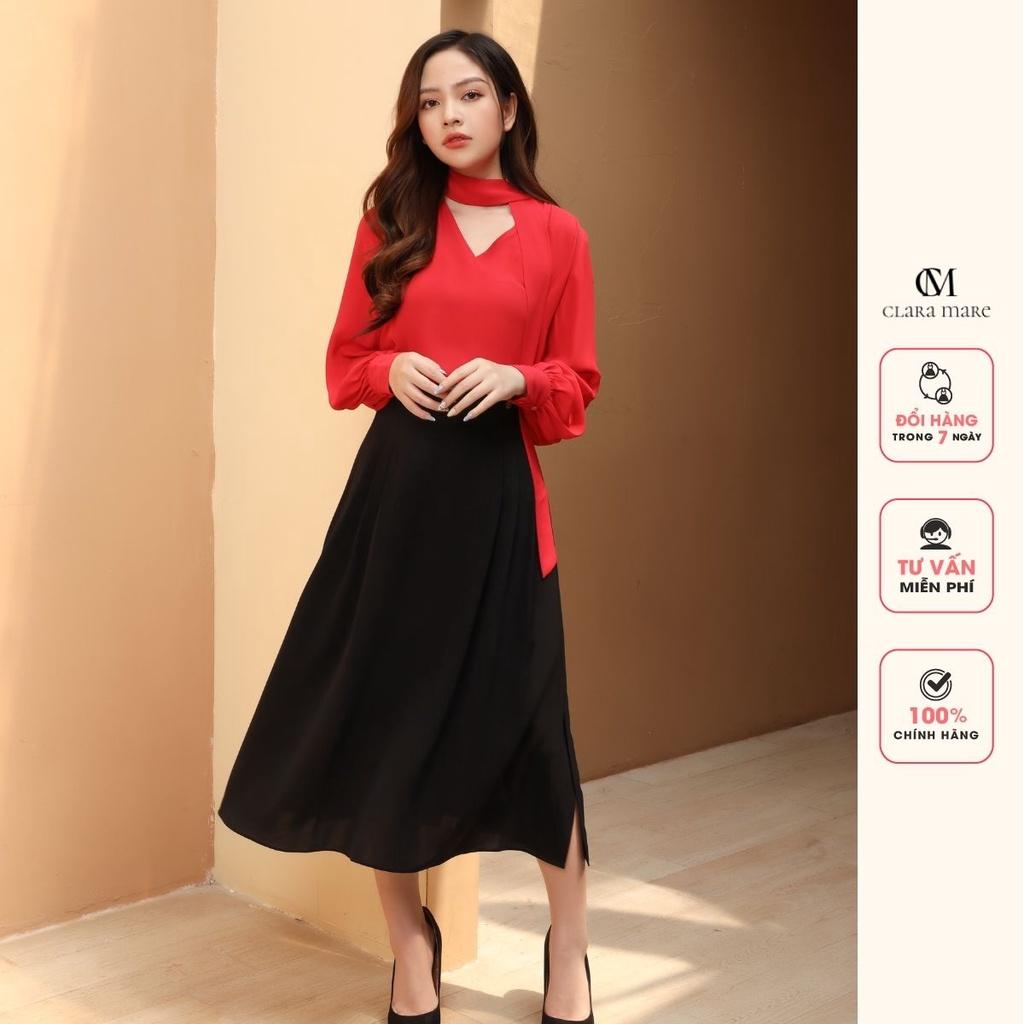 Chân Váy Tà Chồng , Chiết Ly Dọc Eo , Chất liệu: Poly Linen: 40%Linen 60% Polyester SKI3008 CLARA MARE