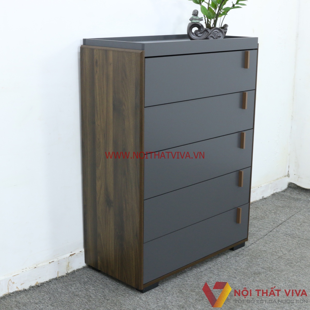 Tủ Giày Gỗ 5 Tầng Tiện Dụng Nhập Khẩu Hiện Đại Màu Nâu Vân Gỗ Phối Xám