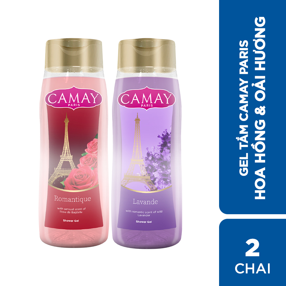 Combo 2 chai Gel tắm hương hoa hồng và oải hương Camay Paris 500ml