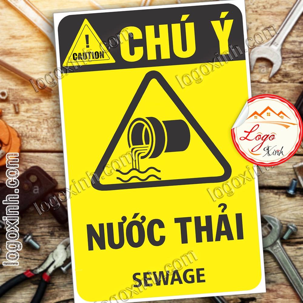 LOGO TEM STICKER CẢNH BÁO NƯỚC THẢI, SEWAGE - BIỂN CẢNH BÁO AN TOÀN LAO ĐỘNG