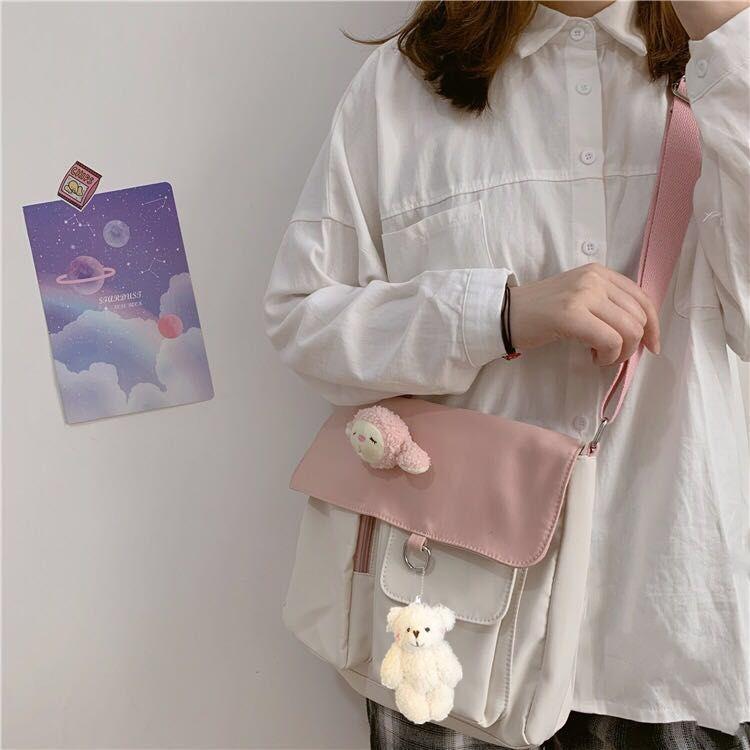 Women's New Mesh Red Canvas Female Student Korean Style Crossbody All-Matching Large Capacity Retro Cute Schoolbag
