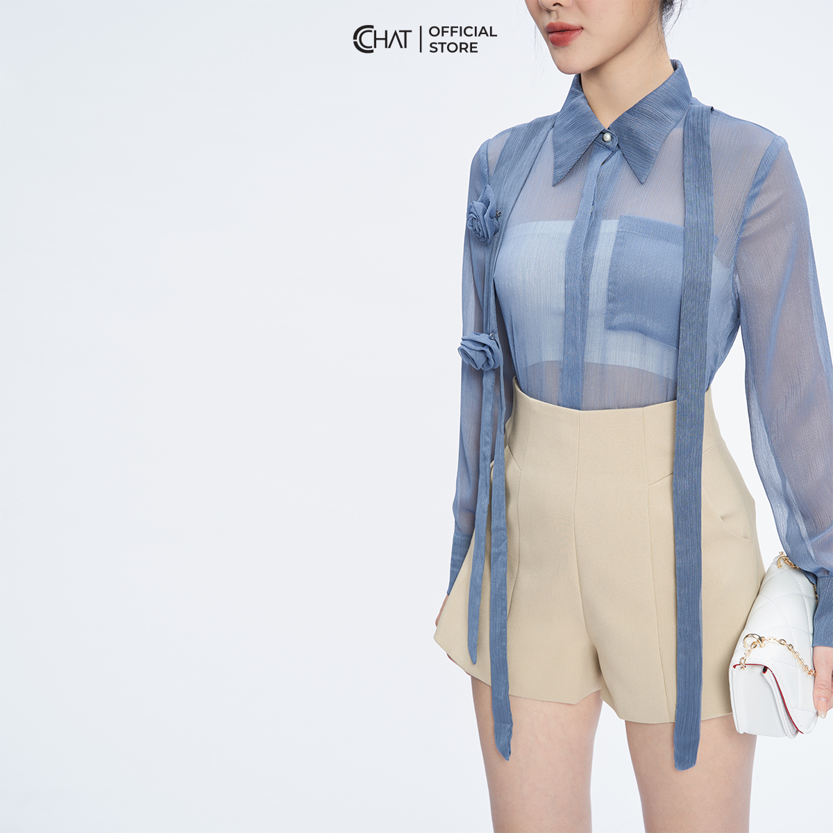 Áo Sơ Mi Nữ  Suông Hoa Thân Trước Trước Chất Liệu Voan Cao Cấp 13FDV2014ST