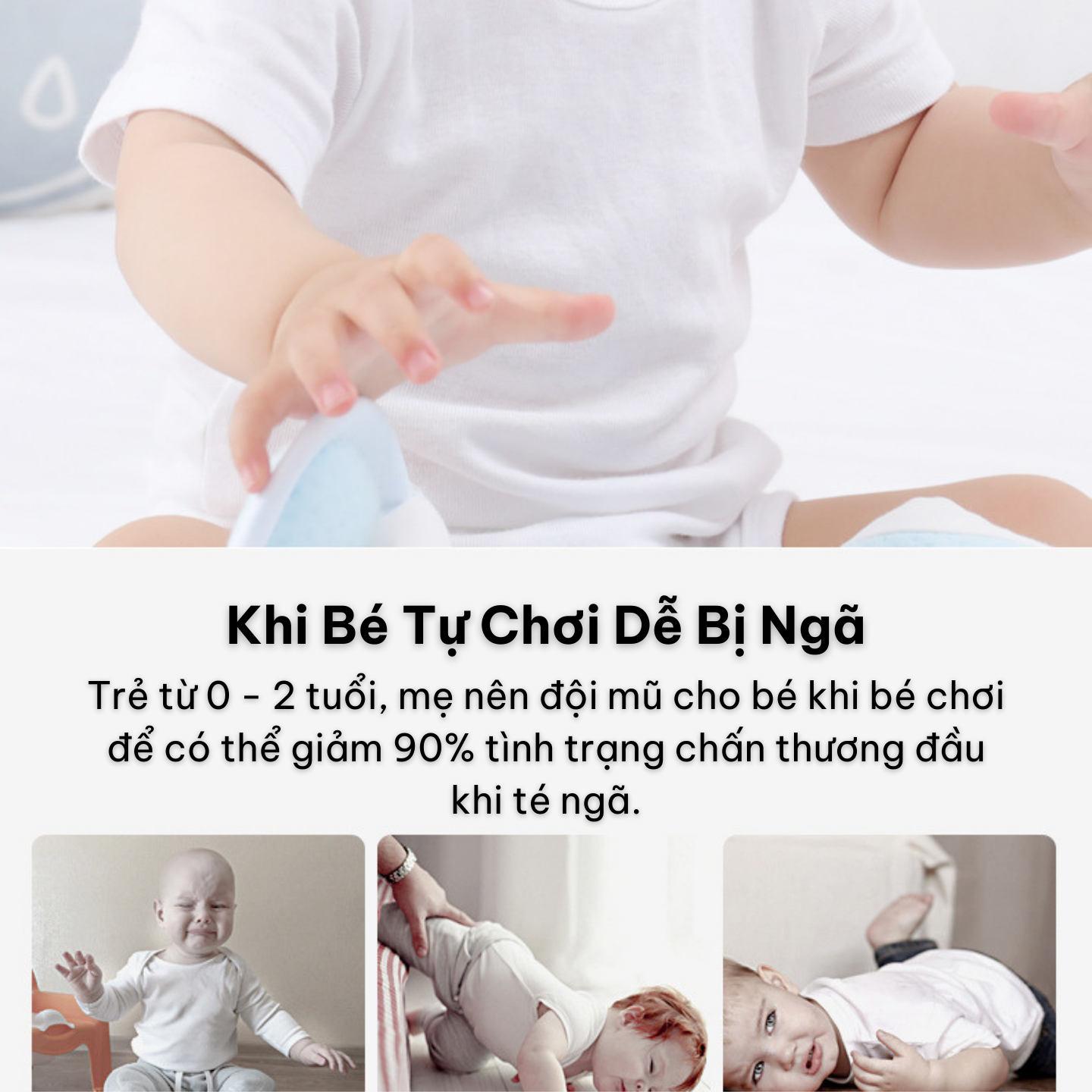 Nón Bảo Vệ Đầu Cho Bé Từ 0 đến 24 Tháng Tập Đi Tập Bò Chống Va Đập Thoáng Khí Êm Ái Dễ Điều Chỉnh - 3 Màu