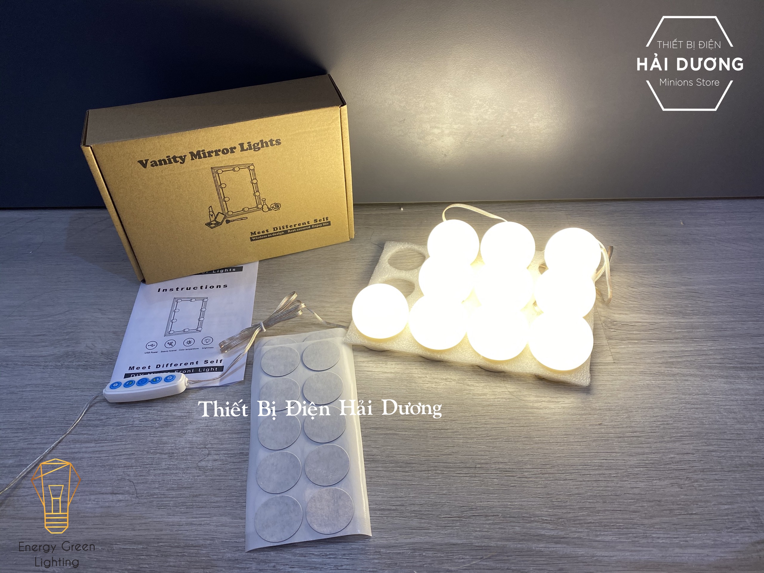 Set 10 bóng đèn LED chiếu sáng gương trang điểm BL-030 - Dán gương tiện lợi - 5 chế độ sáng - Tăng giảm ánh sáng - Tặng Kèm Củ Sạc