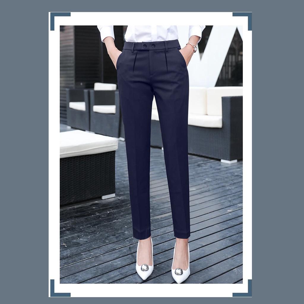 Quần Baggy quần tây công sở nữ lưng cao 2 nút ngang màu xanh đen cực đẹp các nàng nha