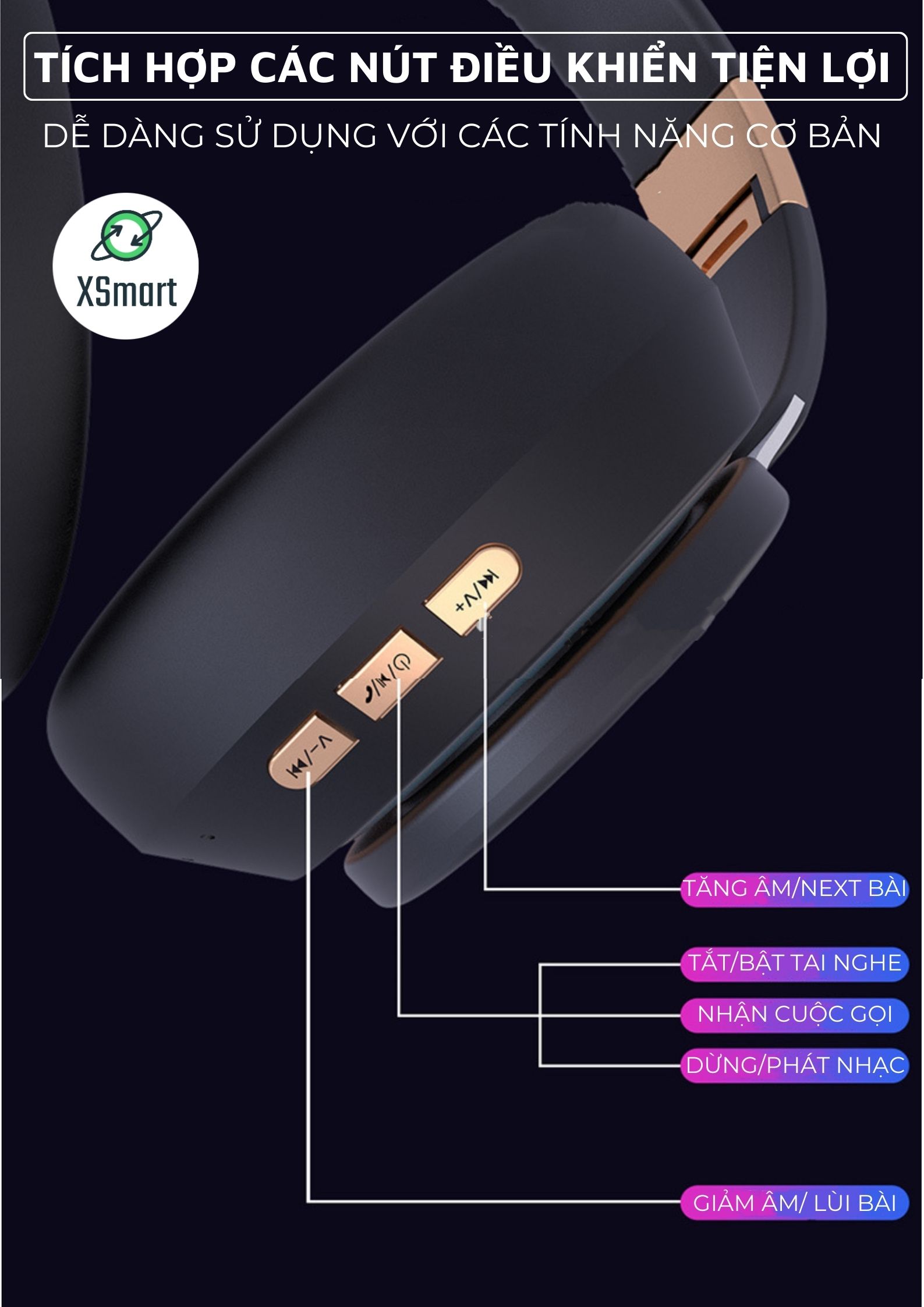 Tai Nghe Headphone Chụp Tai Không Dây Bluetooth X-Bass Âm Thanh Nổi Nghe Nhạc, Chơi Game-Hàng Chính Hãng