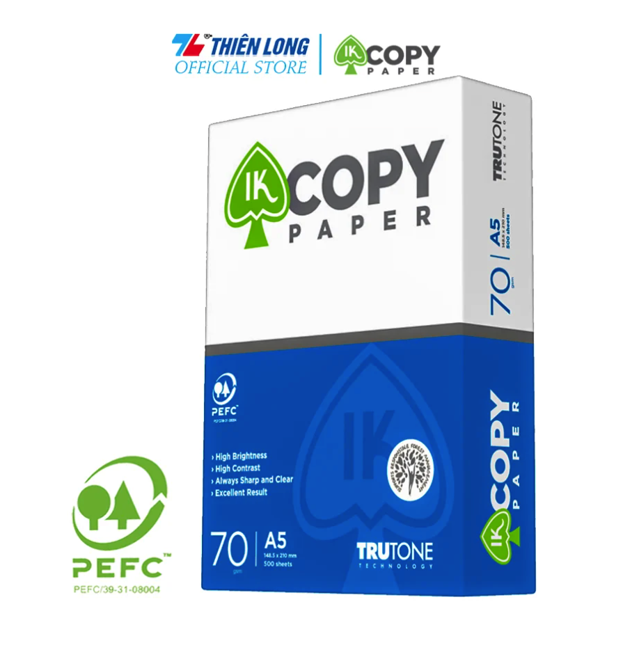 Combo 5 Ream giấy A5 70 gsm IK Copy (500 tờ) - Hàng nhập khẩu Indonesia