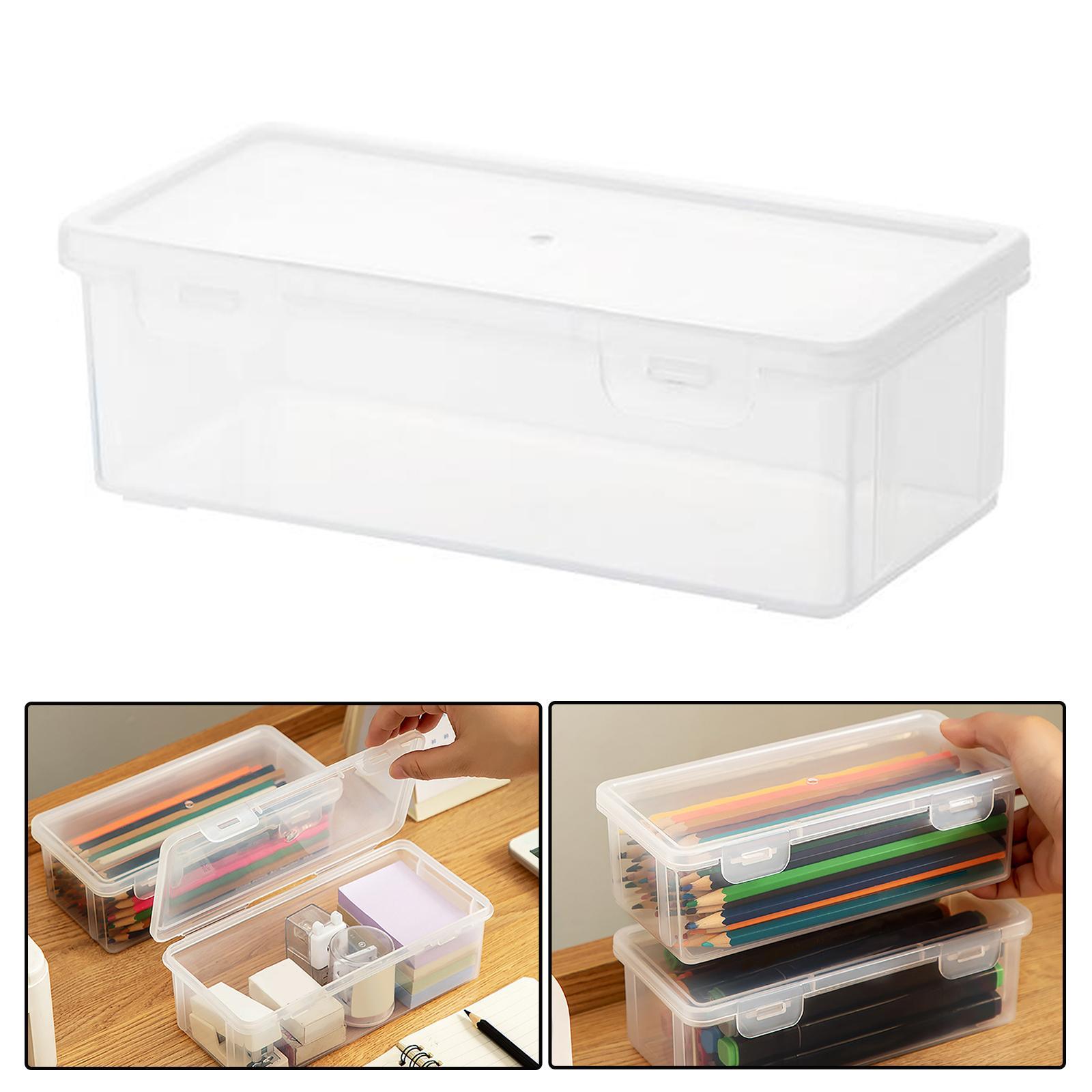 Dustproof Storage Box Clear with Lid, PP Multipurpose Portable Countertop Stackable Holder Organizer Case, for Office Supplies