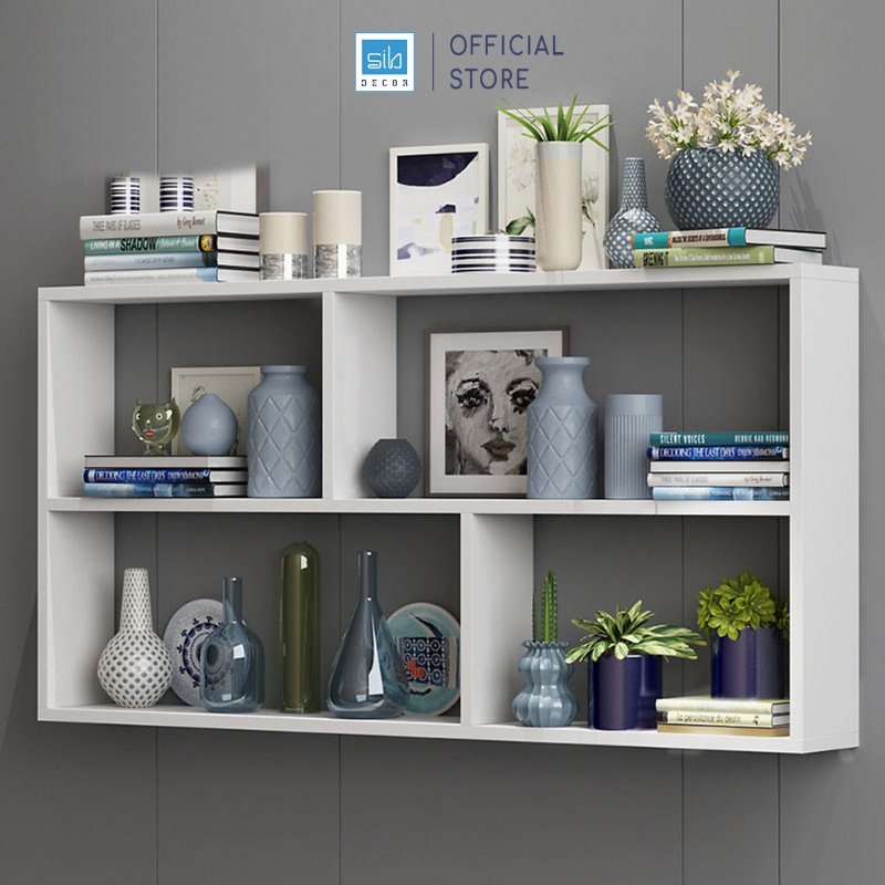 Kệ Sách Treo Tường Chữ Nhật Kết Cấu Giấu Chân Chắc Chắn Sib Decor - Trắng - 120 X 65 X 15 Cm