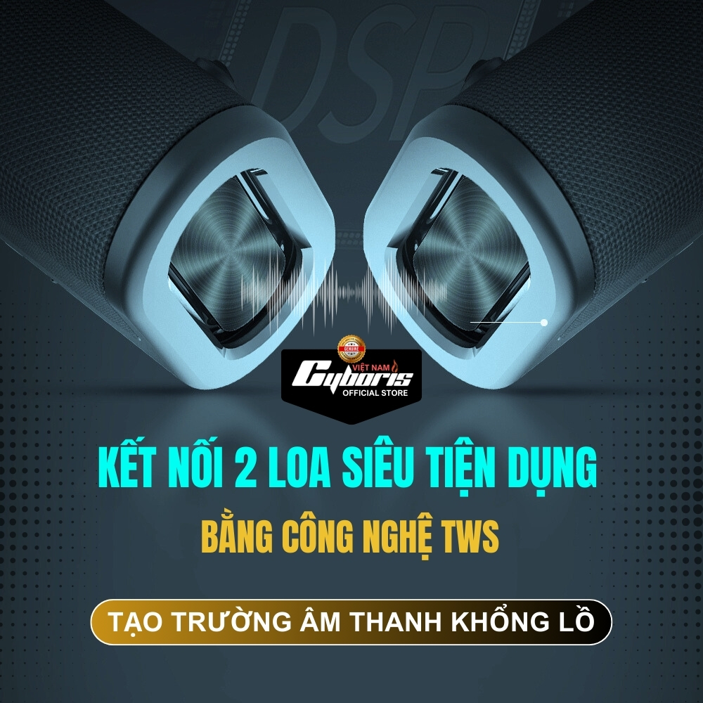 Loa Bluetooth Cyboris T9, Công suất 80W, Chống nước IPX5, Pin 10400mAh. Loa siêu Bass. Hàng Chính Hãng. Bảo hành 18 tháng