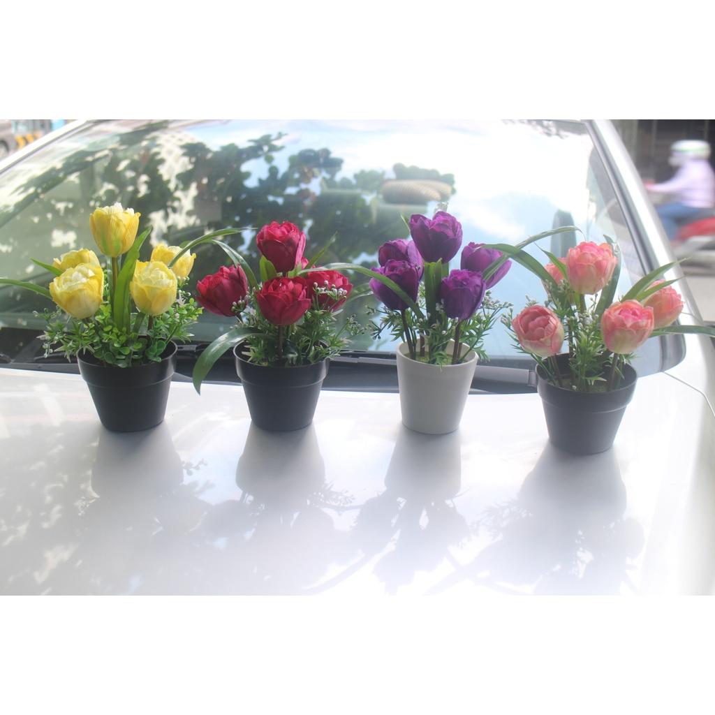 Chậu hoa tuylip nhỏ xinh để bàn trang trí nhà cửa, nhà hàng-quán- Hoa giả