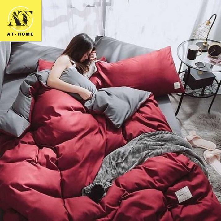 Bộ 5 Món Chăn Trần Bông Ga Gối Cotton Tici Xuất Nhật Beauty Màu Trơn - Màu Đỏ - LAN PHAM BEDDING