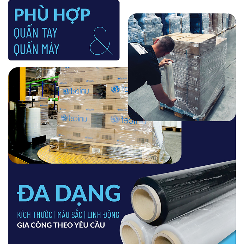 Màng PE Quấn Hàng Pallet TPP, PE Stretch Film, Màng Nhựa Bọc Hàng, Màng Co, Màng Cuốn Hàng,Màng Chít, 3.96kg/cuộn, TRONG SUỐT