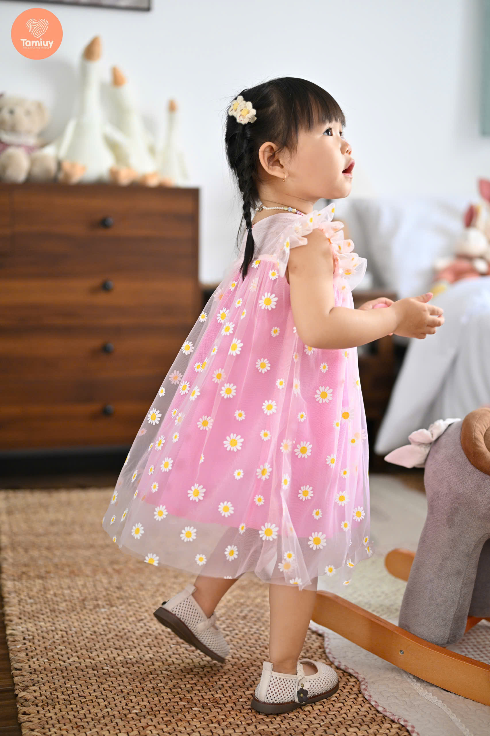 Đầm Dạ Hội Xoè Tamiuy Hoạ Tiết  Hoa Cúc Thời Trang  Mùa Hè Cho Bé Gái