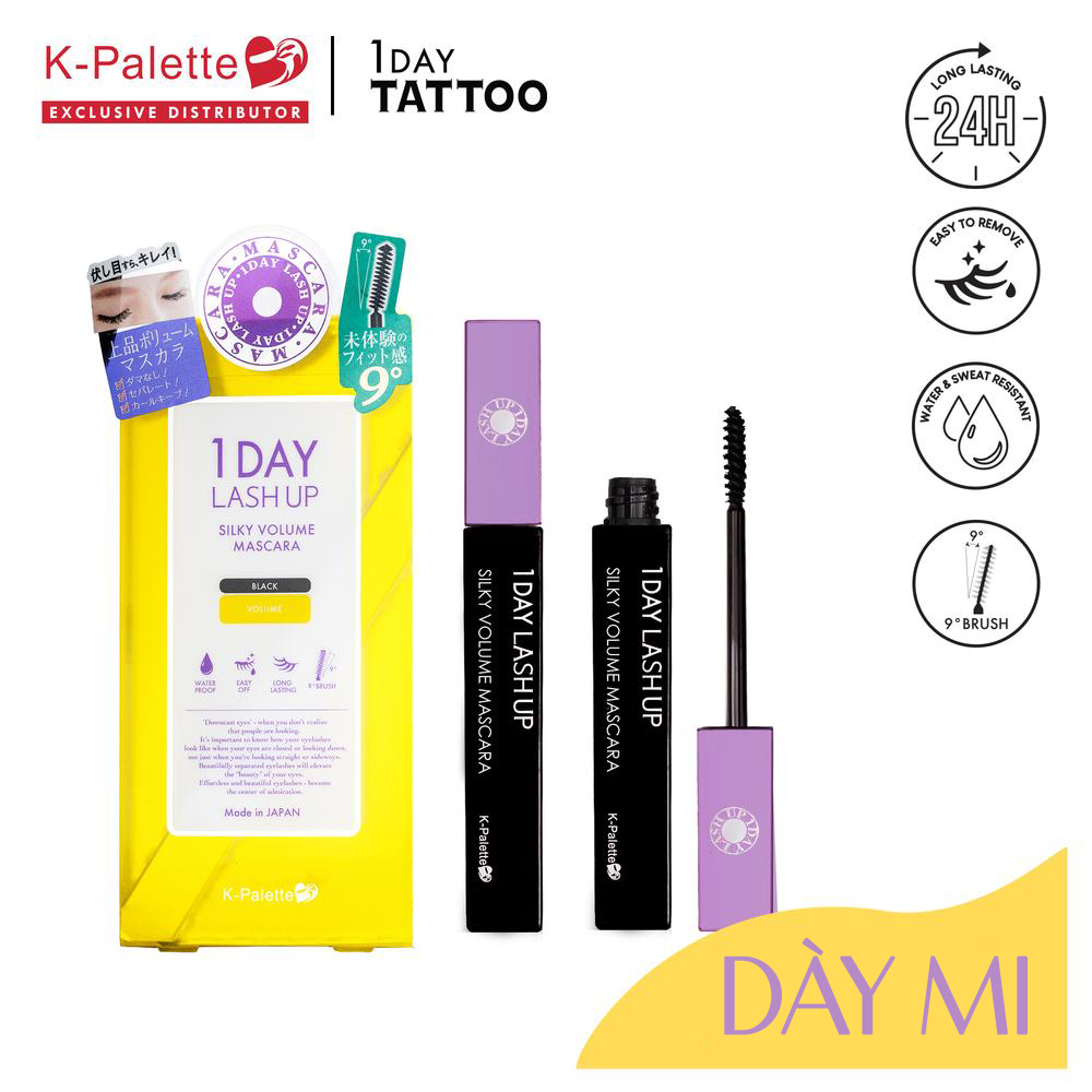 Mascara Chuốt Dày Mi K-Palette 1Day Lash Up Siêu Mịn, Chống Nước Chống Lem, Không vón Cục