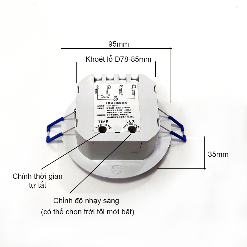 Công tắc cảm biến chuyển động hồng ngoại 360 độ P095 loại âm trần D95