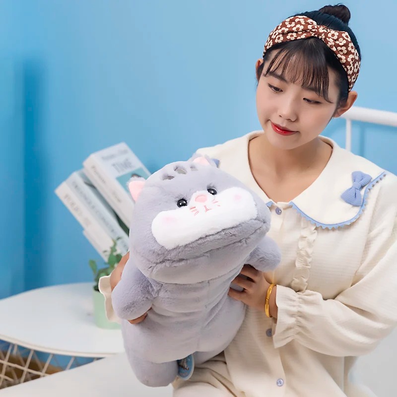 Thú nhồi bông mèo mặt ngơ ngác - Size từ 50cm đến 95cm - Quà tặng gấu bông mèo đuôi sọc lông mềm mại êm mịn