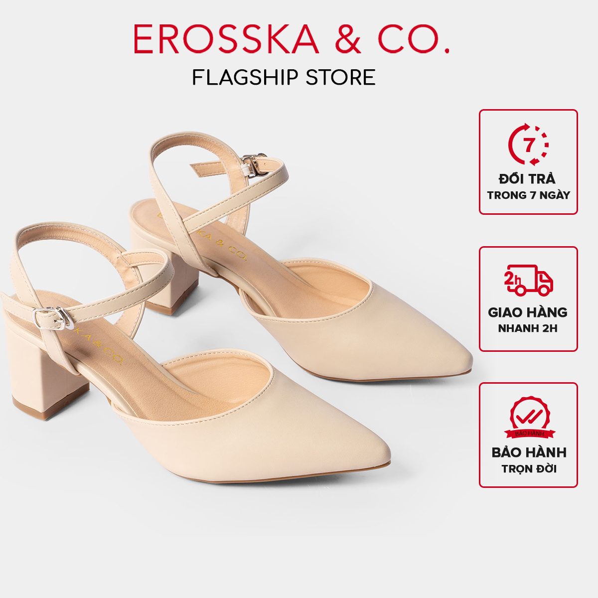 Giày cao gót Erosska thời trang mũi nhọn phối dây hở gót cao 5cm EK001