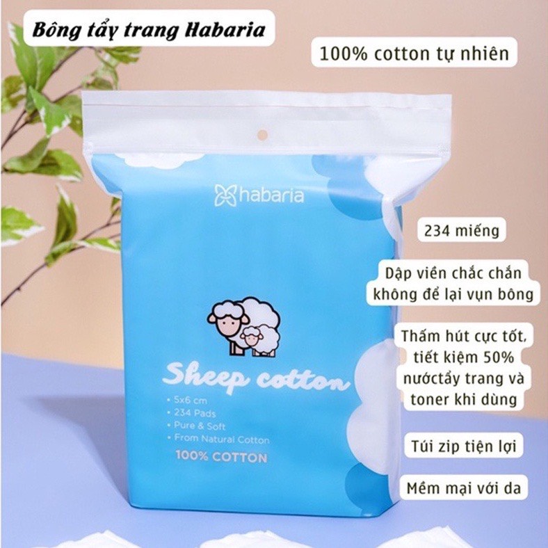 BÔNG TẨY TRANG CỪU HABARIA - HABARIA SHEEP COTTON 234 MIẾNG