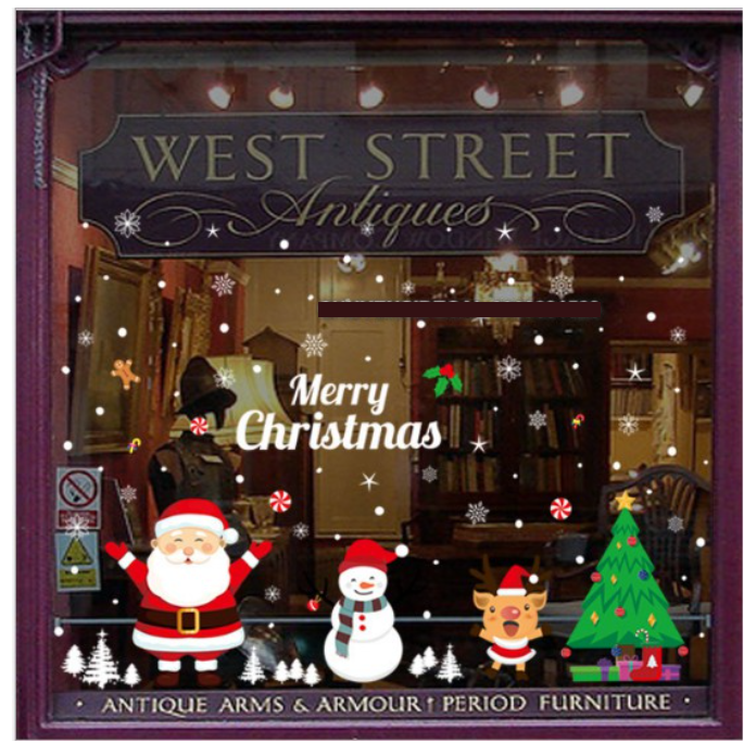 Decal Trang Trí Noel Hai Mặt Hít Tĩnh Điện Không Dơ Kính- NOEL và các bạn nô đùa cùng nhau thích thú tuyết trắng