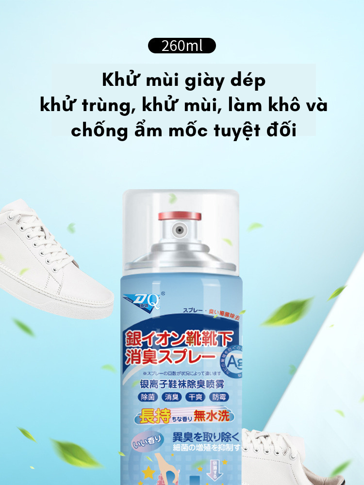 Chai Xịt Khử Mùi Giày Dép Công Nghệ NaNo Ag+ , Xịt Khử Mùi Hôi Chân, Xịt Giày Khử Mùi Khử Vi Khuẩn 99% loại bỏ mùi hôi giày dép - Hàng chính hãng