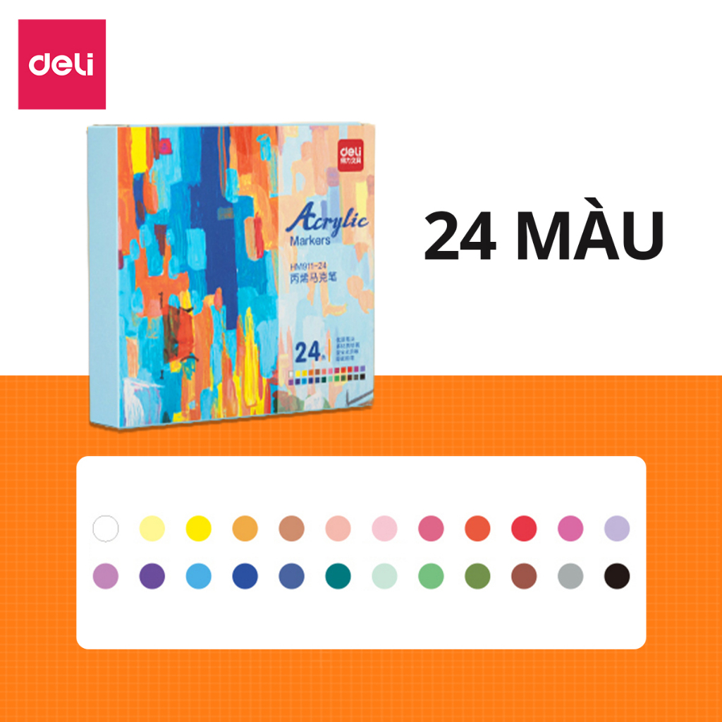 Bút Sơn Acrylic Marker Cao Cấp Deli - 12/24/36/48 Màu Chống Nước Vẽ Trên Mọi Chất Liệu - Tô Màu DIY Vẽ Giày Vải Chai Lọ