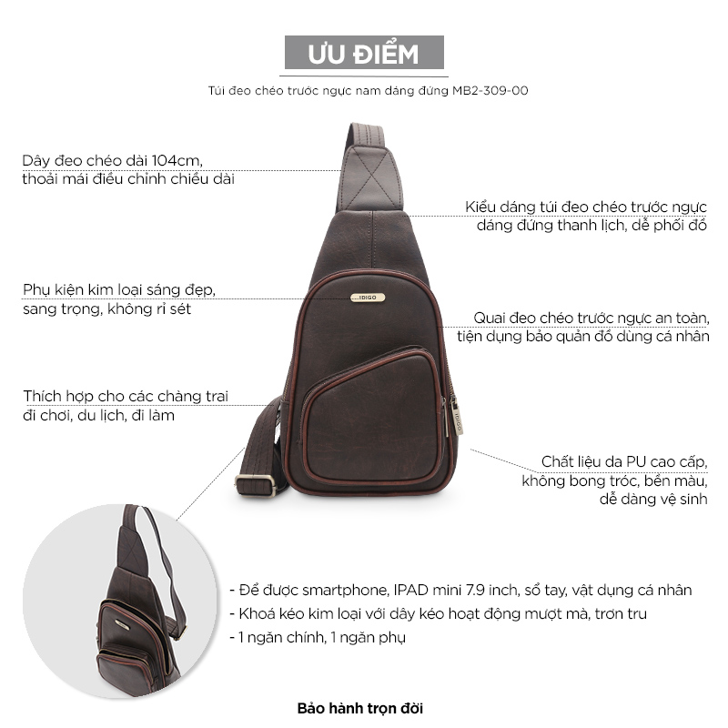 Túi đeo chéo trước ngực nam dáng đứng MB2-309