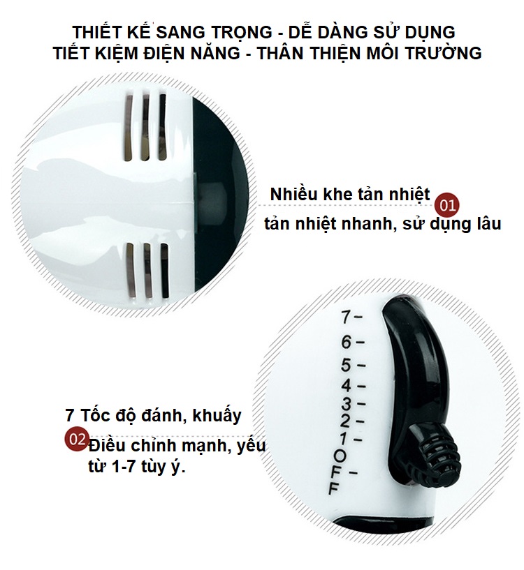 Dụng Cụ Nhào Bột Trộn Kem Đánh Trứng Cầm Tay Đa Năng 7 Tốc Độ 180W