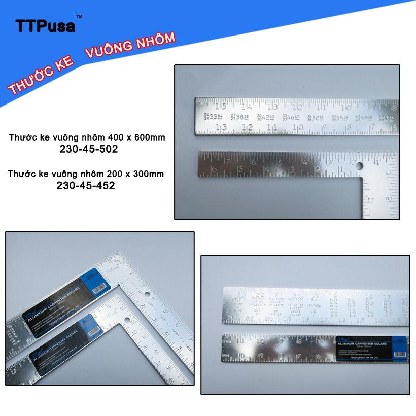 THƯỚC KE VUÔNG NHÔM TTPusa - Thước ke vuông nhôm 200 x 300mm TTPusa 230-45-452