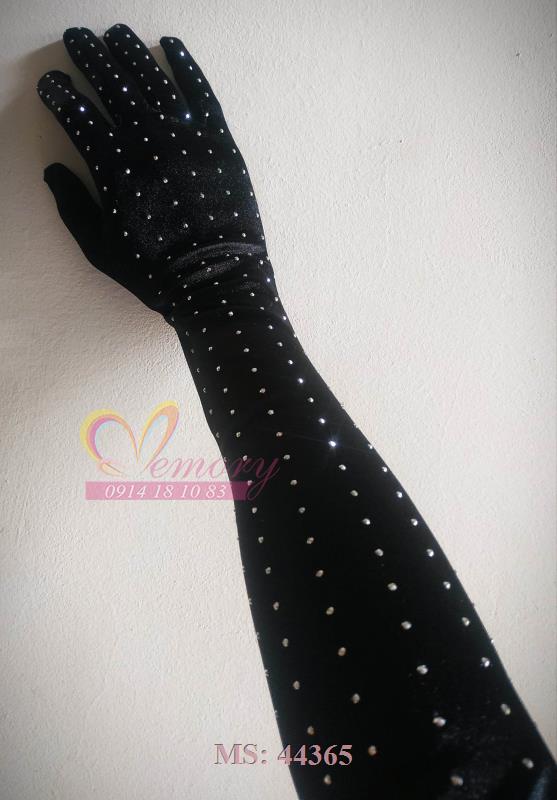 Găng tay lụa sang chảnh đính hạt sáng lấp lánh màu đen cho Cô dâu và Dạ hội, đi tiệc, sự kiện, lễ hội, chụp ảnh MS: 44365