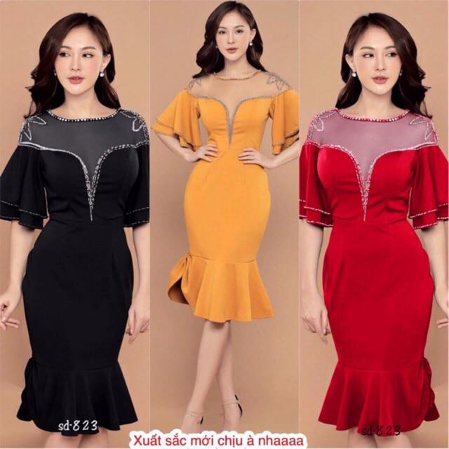 Đầm body tay loa kết cườm - Có size M L đến 58kgMM MM