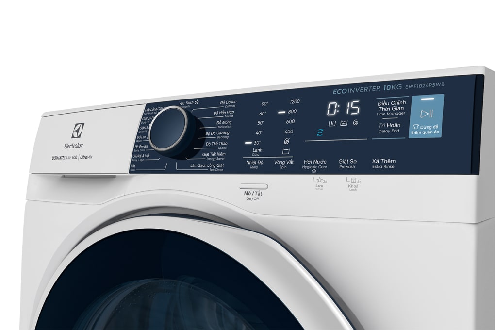 Máy giặt cửa trước Electrolux 10kg UltimateCare 500 - EWF1024P5WB - Giặt hơi nước diệt 99.9% vi khuẩn, không cặn giặt tẩy, tiết kiệm điện hơn 50%, êm dịu như giặt tay [Hàng Chính Hãng]