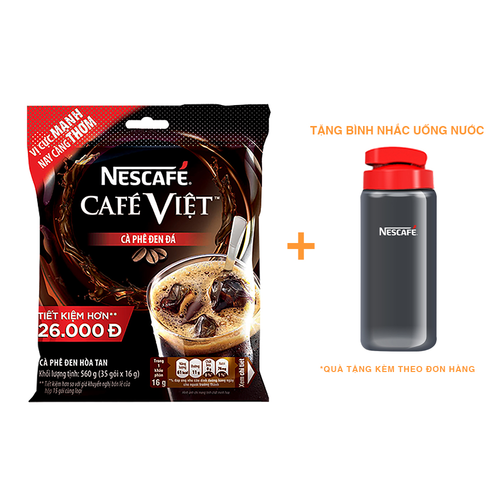 Cà phê hòa tan Nescafé café Việt cà phê đen đá (Túi 35 gói x 16g) - [Tặng 1 bình nước Water Reminder 700ml]