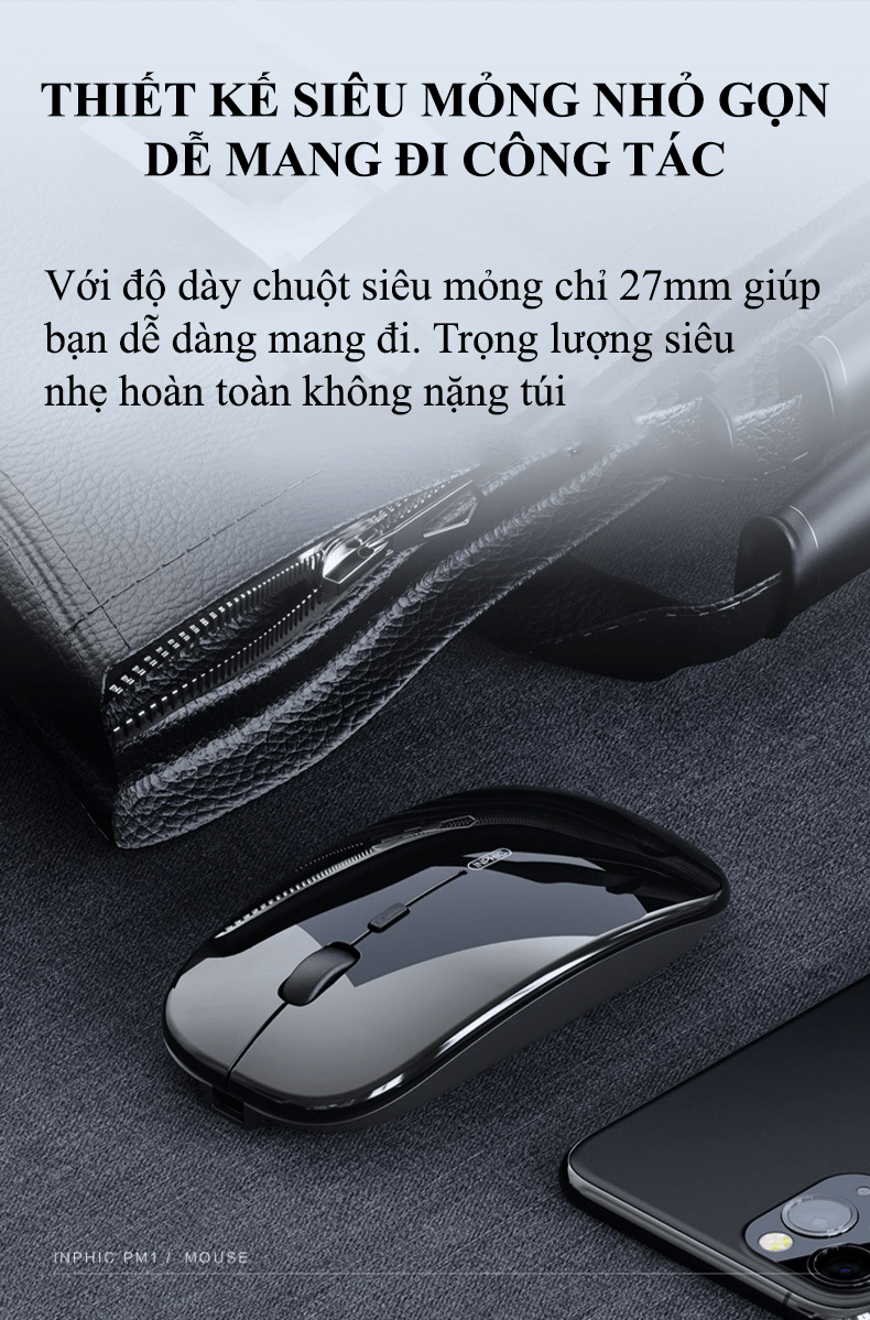 Chuột không dây INPHIC M1P kết nối bằng chip USB 2.4G sử dụng pin sạc tiện lợi có đèn led báo hiệu dung lượng pin - JL