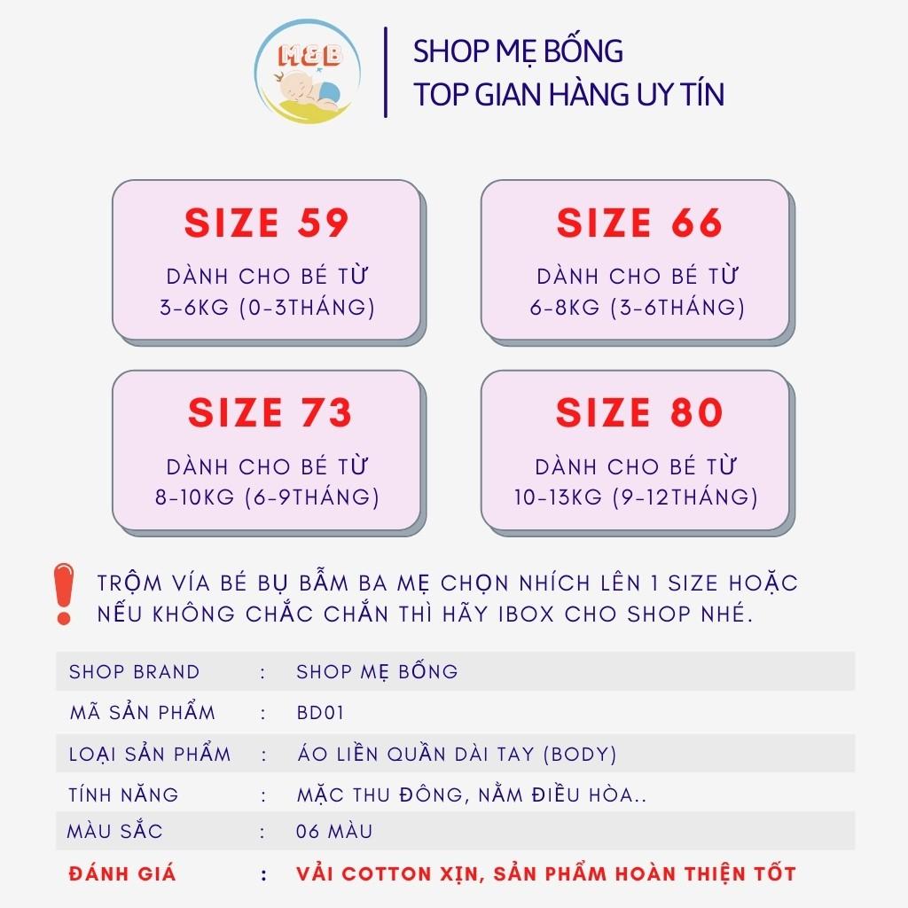 Bodysuit cho bé body liền thân dài tay cho bé trai gái sơ sinh từ 3-12kg, hàng Quảng Châu đẹp – BD01