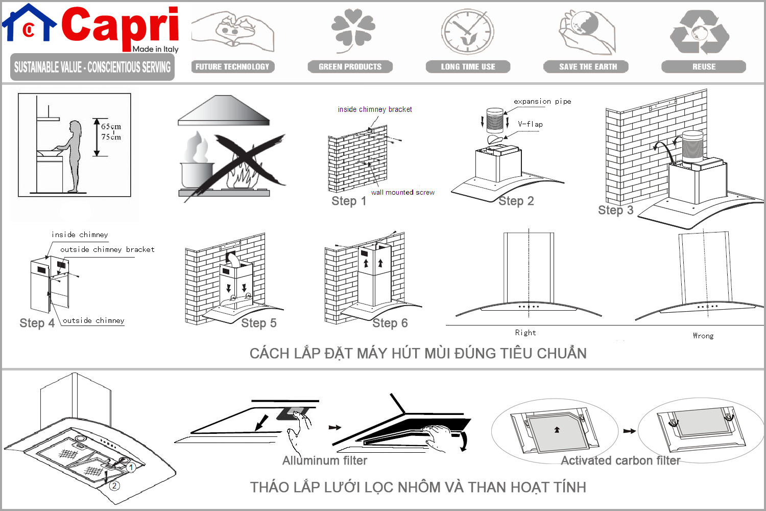 Máy Hút Mùi Hiện Đại Capri CR-639H - Hàng Chính Hãng, Sản Xuất Theo Tiêu Chuẩn Châu Âu, Động Cơ Siêu Êm, Khử Mùi Trực Tiếp, Bền Đẹp, Sang Trọng