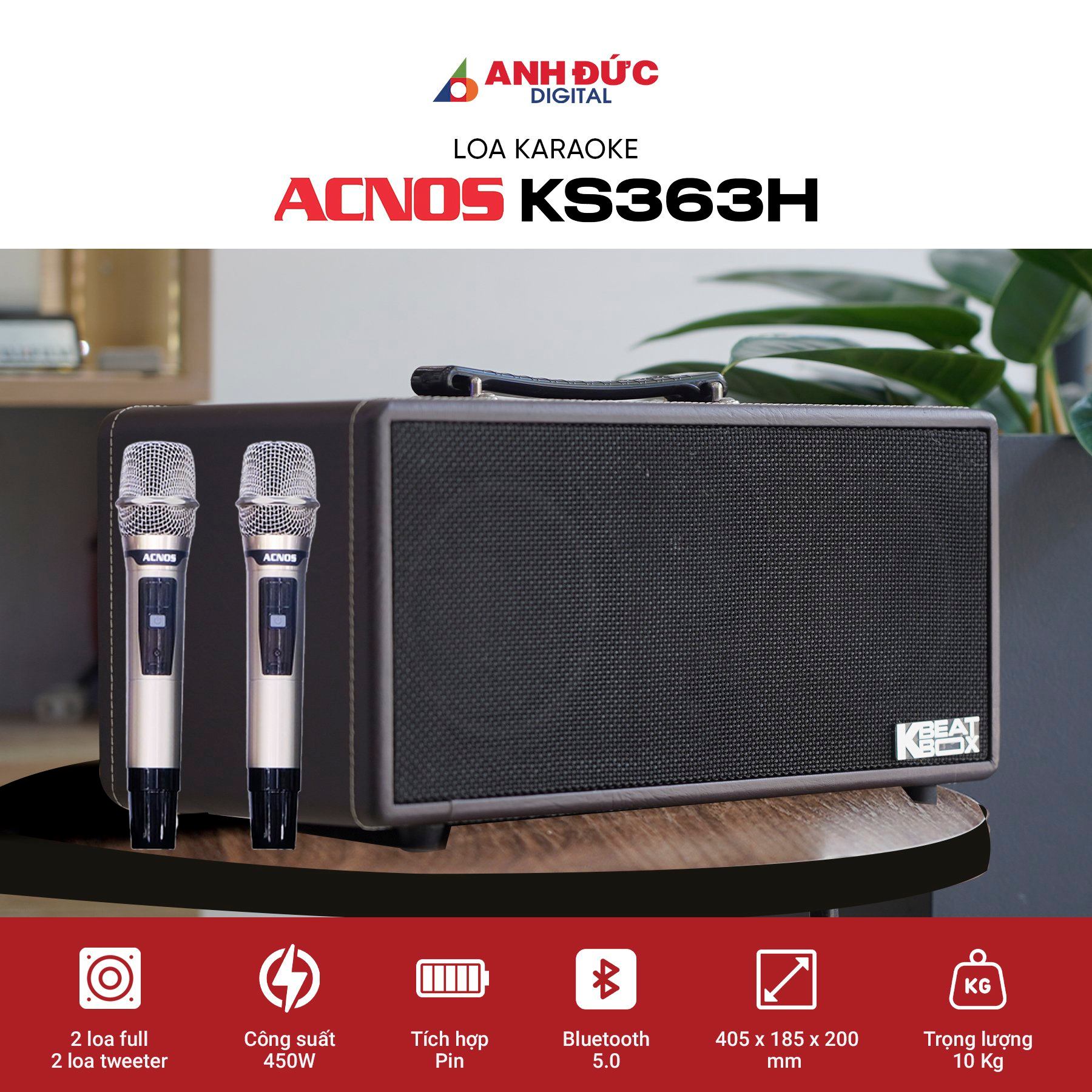 Loa Kéo Karaoke Acnos KS363H - Công Suất 100W - Kèm 2 Micro Không Dây - Hàng Chính Hãng