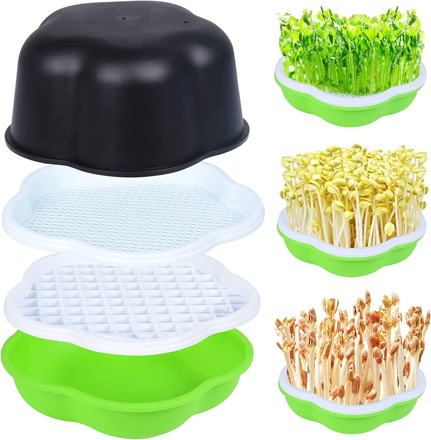 Khay ươm hạt, Bộ 4 khay ươm hạt, khay ươm mầm nhà kính thủy canh, giá thể tự làm để trồng giá đỗ, giá đỗ xanh