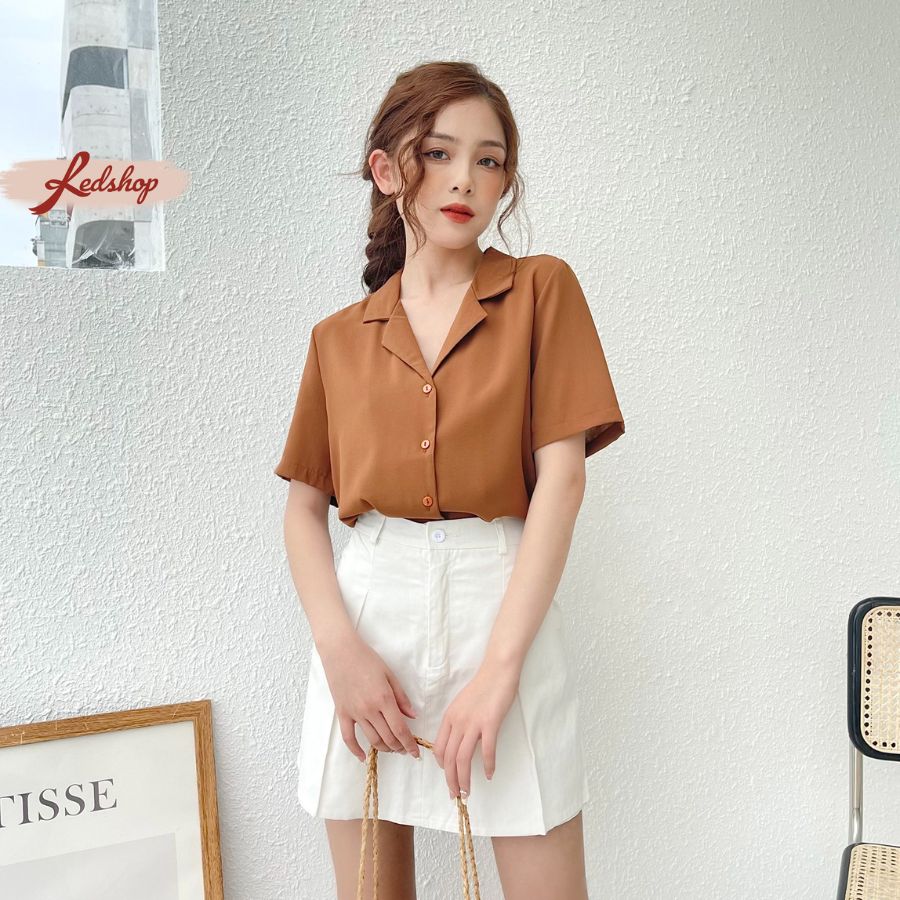 Áo sơ mi nữ basic tay lỡ cổ vest phong cách Hàn Quốc Red Shop 28724